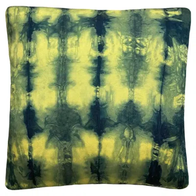 Pre-owned Rousseau Hand Dyed Silk Pillow, Canary Yellow & Indigo Blue Waves Abstract Pattern