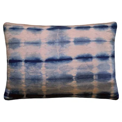 Pre-owned Rousseau Hand Dyed Silk Pillow, Rose Pink & Indigo Blue Dash Abstract Pattern In Red