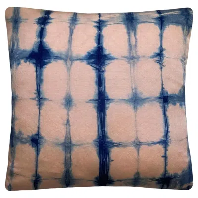 Pre-owned Rousseau Hand Dyed Silk Pillow, Rose Pink & Indigo Blue Grid Abstract Pattern In Red