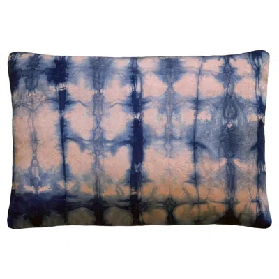 Pre-owned Rousseau Hand Dyed Silk Pillow, Rose Pink & Indigo Blue Ripple Abstract Pattern In Red
