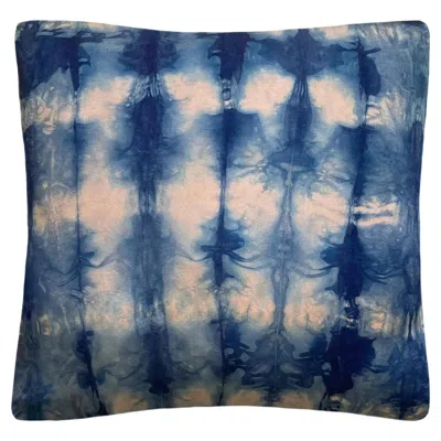 Pre-owned Rousseau Hand Dyed Silk Pillow, Rose Pink & Indigo Blue Waves Abstract Pattern In Red
