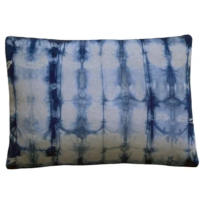 Pre-owned Rousseau Hand Dyed Silk Pillow, Silver Gray & Indigo Blue Ripple Abstract Pattern