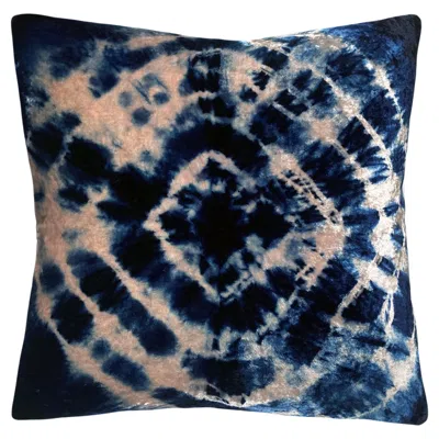 Pre-owned Rousseau Hand Dyed Silk Velvet Pillow, Rose Pink & Indigo Blue Halo Abstract Pattern In Red