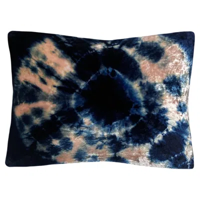 Pre-owned Rousseau Hand Dyed Silk Velvet Pillow, Rose Pink & Indigo Blue Halo Abstract Pattern In Red