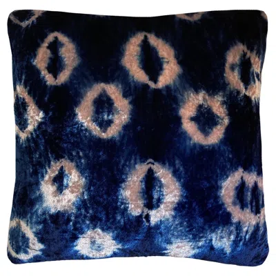 Pre-owned Rousseau Hand Dyed Silk Velvet Pillow, Rose Pink & Indigo Blue Ikat Abstract Pattern In Red