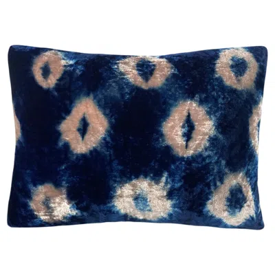 Pre-owned Rousseau Hand Dyed Silk Velvet Pillow, Rose Pink & Indigo Blue Ikat Abstract Pattern In Red
