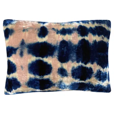 Pre-owned Rousseau Hand Dyed Silk Velvet Pillow, Rose Pink & Indigo Blue Inkblot Abstract Pattern In Red
