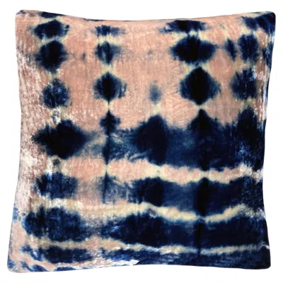 Pre-owned Rousseau Hand Dyed Silk Velvet Pillow, Rose Pink & Indigo Blue Ombre Abstract Pattern In Red