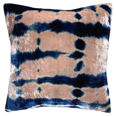 Pre-owned Rousseau Hand Dyed Silk Velvet Pillow, Rose Pink & Indigo Blue Pleat Abstract Pattern In Red
