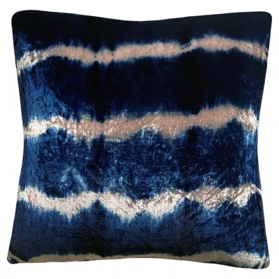 Pre-owned Rousseau Hand Dyed Silk Velvet Pillow, Rose Pink & Indigo Blue Stripe Abstract Pattern In Red