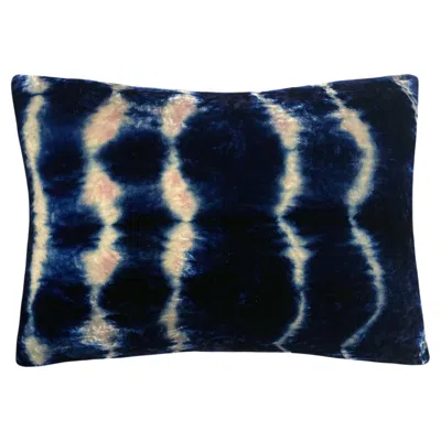 Pre-owned Rousseau Hand Dyed Silk Velvet Pillow, Rose Pink & Indigo Blue Wave Abstract Pattern In Red