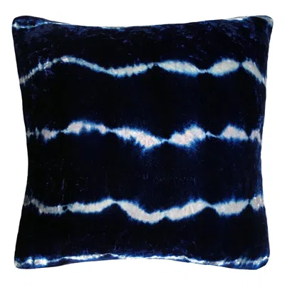 Pre-owned Rousseau Hand Dyed Silk Velvet Pillow, Silver Gray & Indigo Blue Stripe Abstract Pattern