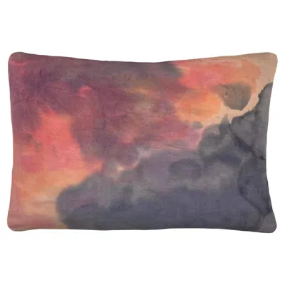 Pre-owned Rousseau Hand Painted Silk Pillow, Abstract No.8, Peach Pink & Gray