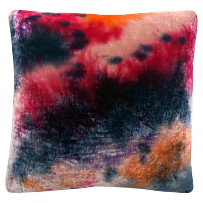 Pre-owned Rousseau Hand Painted Silk Velvet Pillow, Abstract No.1, Pink Orange & Navy