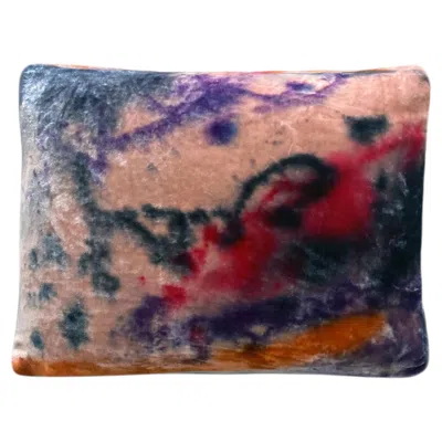 Pre-owned Rousseau Hand Painted Silk Velvet Pillow, Abstract No.4, Peach Pink & Navy