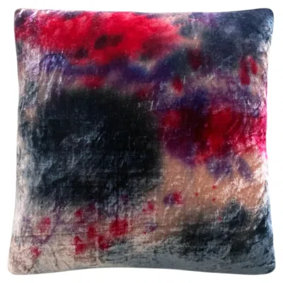Pre-owned Rousseau Hand Painted Silk Velvet Pillow, Abstract Pattern No.2, Pink Lilac & Navy