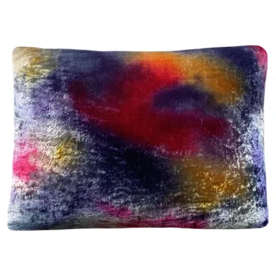 Pre-owned Rousseau Hand Painted Silk Velvet Pillow, Abstract Twilight, 12 X 16 In Black