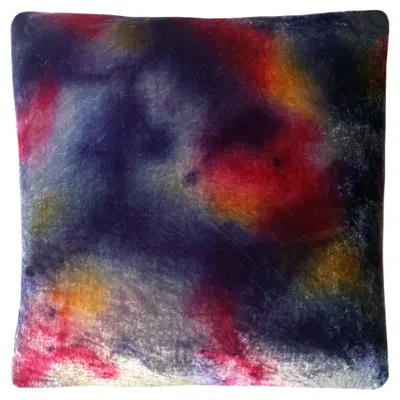 Pre-owned Rousseau Hand Painted Silk Velvet Pillow, Abstract Twilight, 18 X 18 In Black