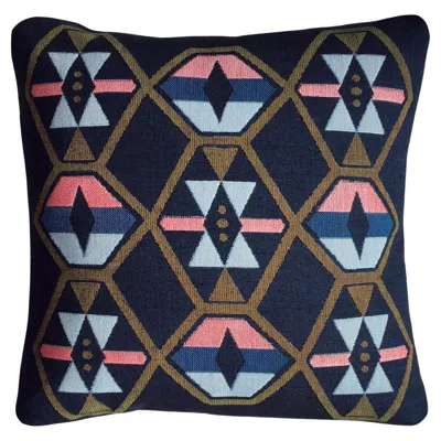Pre-owned Rousseau Hand-crafted Navy Geometric Throw Pillow By Workshop/studio  In Blue