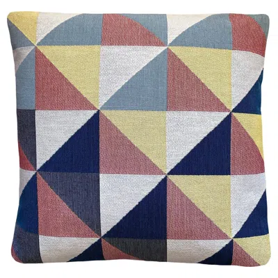 Pre-owned Rousseau Multicolored Woven Pillow In Multicolor Sixteen Geometric Pattern In Brown