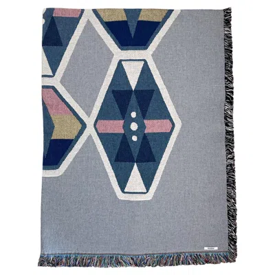 Pre-owned Rousseau Petite Fringed Throw Blanket, Fog Gray Geometric Pattern, 40 X 54