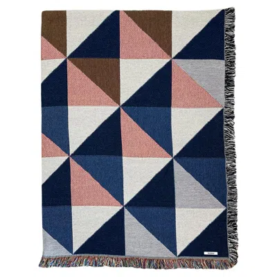 Pre-owned Rousseau Petite Fringed Throw Blanket, Sixteen Multicolor Geometric Pattern, 40 X 54 In Gray