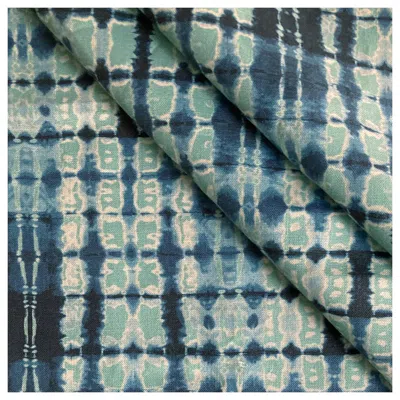 Pre-owned Rousseau Ripple Fabric In Jade And Indigo, Belgian Linen (fabric By The Yard) In Green