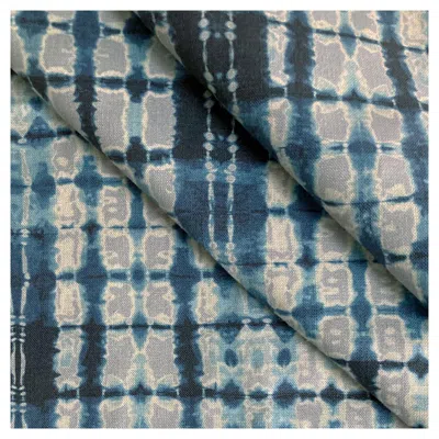Pre-owned Rousseau Ripple Fabric In Silver And Indigo, Belgian Linen (fabric By The Yard)