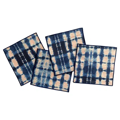 Pre-owned Rousseau Rose & Indigo Ripple Cocktail Napkins, Set Of Four In Red