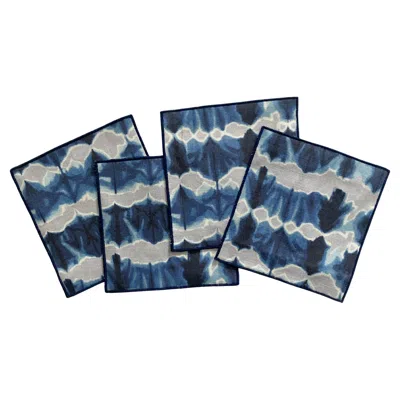 Pre-owned Rousseau Silver & Indigo Wave Cocktail Napkins, Set Of Four In Blue