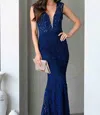 Rousseau Sleeveless Lace Bodycon Dress In Navy