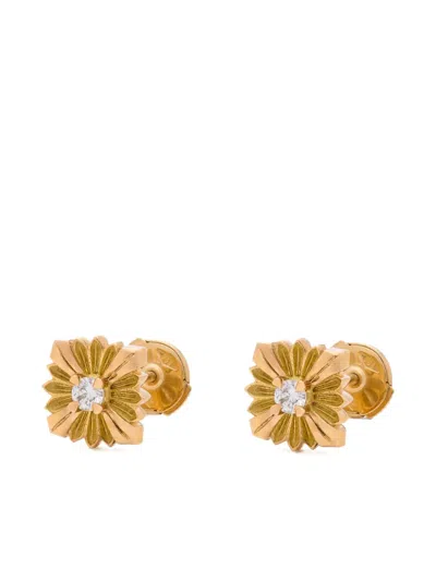 Rouvenat 18k Yellow Gold Stamp Diamond Earrings