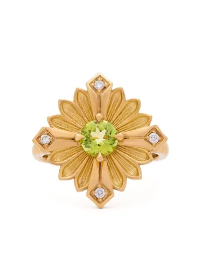Rouvenat 18k Yellow Gold Stamp Peridot And Diamond Ring