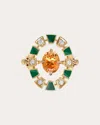 Rouvenat Women's Frame 18k Gold Enamel Mandarin Garnet And Diamond Halo Ring In Gold