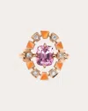 Rouvenat Women's Frame 18k Gold Enamel Pink Tourmaline And Diamond Halo Ring In Multi