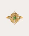 Rouvenat Women's Large Stamp 18k Gold Peridot And Diamond Ring In Brown