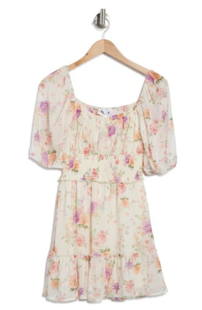Row A Floral Elbow Sleeve Fit & Flare Minidress In Naturalflor