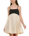 Row A Juniors' Emma Colorblocked Babydoll Dress In Neutral