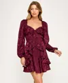 Row A Juniors' Long Sleeve Jacquard Dress In Burgundy