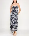 Row A Juniors' Printed V-neck Sleeveless Maxi Dress In Blue