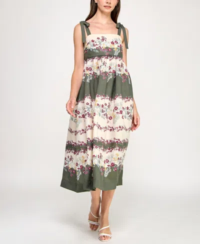 Row A Juniors' Printed Woven Sleeveless Fit & Flare Dress In Green
