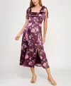 Row A Juniors' Satin Printed Fit & Flare Midi Dress In Burgundy