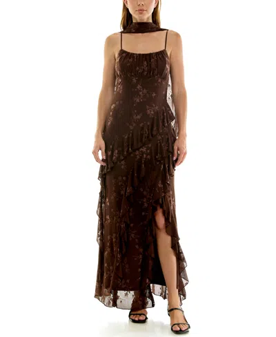 Row A Juniors' Sleeveless Jacquard Dress In Animal Print