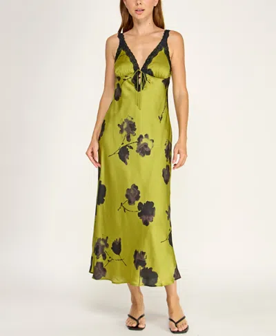 Row A Juniors' Sleeveless Lace V-neck Dress In Green