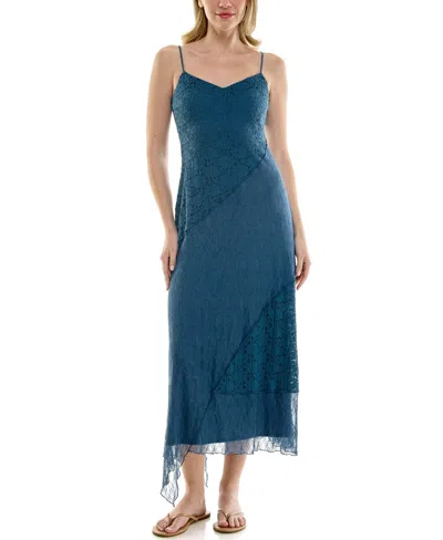 Row A Juniors' Sleeveless V-neck Lace Midi Dress In Blue