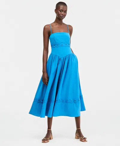 Row A Juniors' Square-neck Sleeveless Midi Dress In Blue