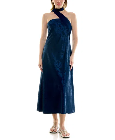 Row A Juniors' Strapless Midi Dress In Blue