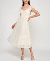 Row A Juniors' Sweetheart-neck Flutter-sleeve Lace Dress In White