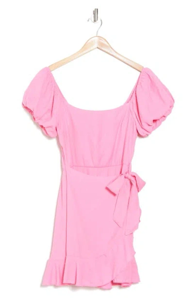 Row A Puff Sleeve Wrap Style Dress In Pink