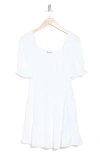 Row A Ruched Bust Puff Sleeve Mini Dress In White